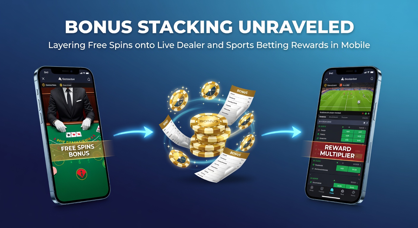 Vibrant graphic showing layered casino bonuses climbing a mobile VIP ladder, with free spins icons overlaying live dealer tables and sports betting odds