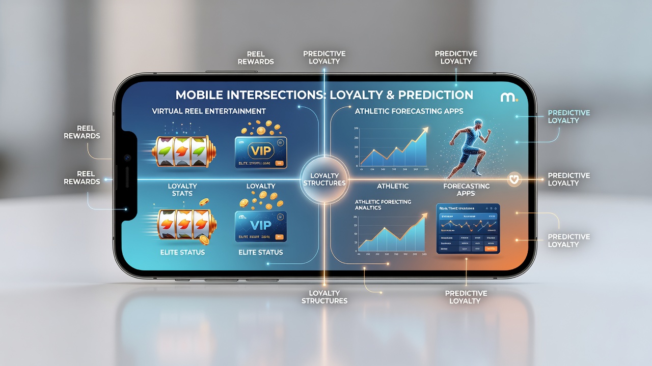 Dashboard view showing loyalty points flowing between virtual reels and athletic forecasting sections on a smartphone