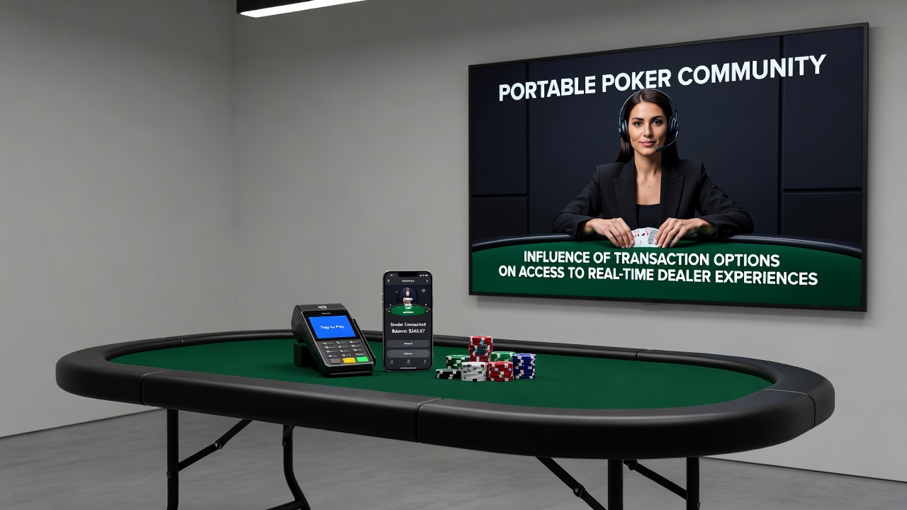Mobile poker interface showing real-time dealer tables with various transaction method icons highlighted