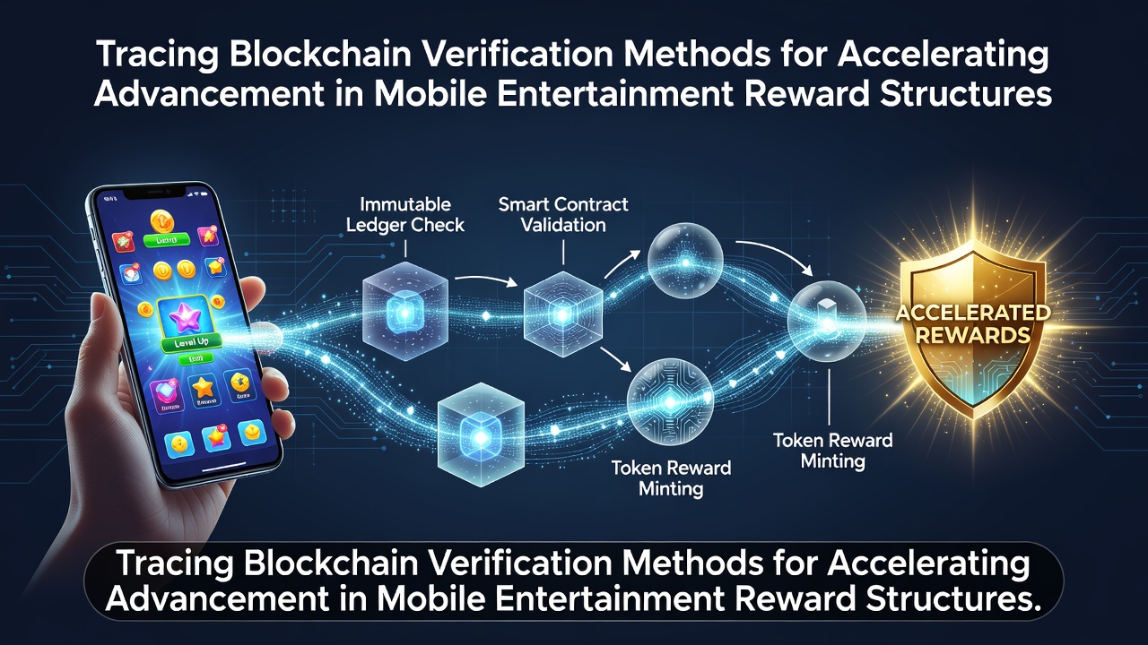 Blockchain network visualization showing verification nodes connected to mobile reward systems